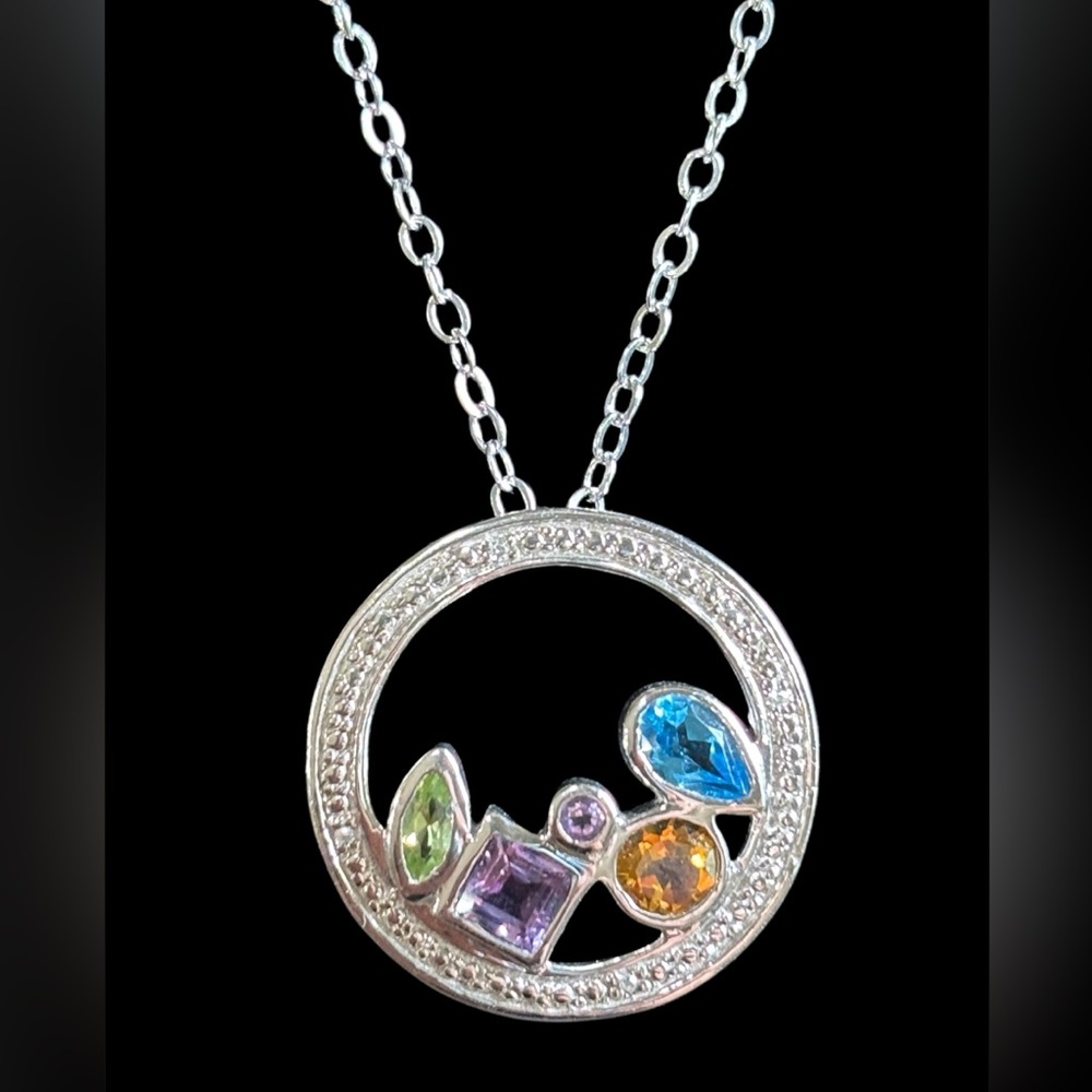 Elegant Multi-Color Gemstone Silver Necklace. NWT